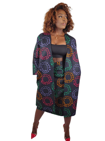 Kimono Style Jacket And High Waisted Fit Skirt African Print Uk Size 10-12-14