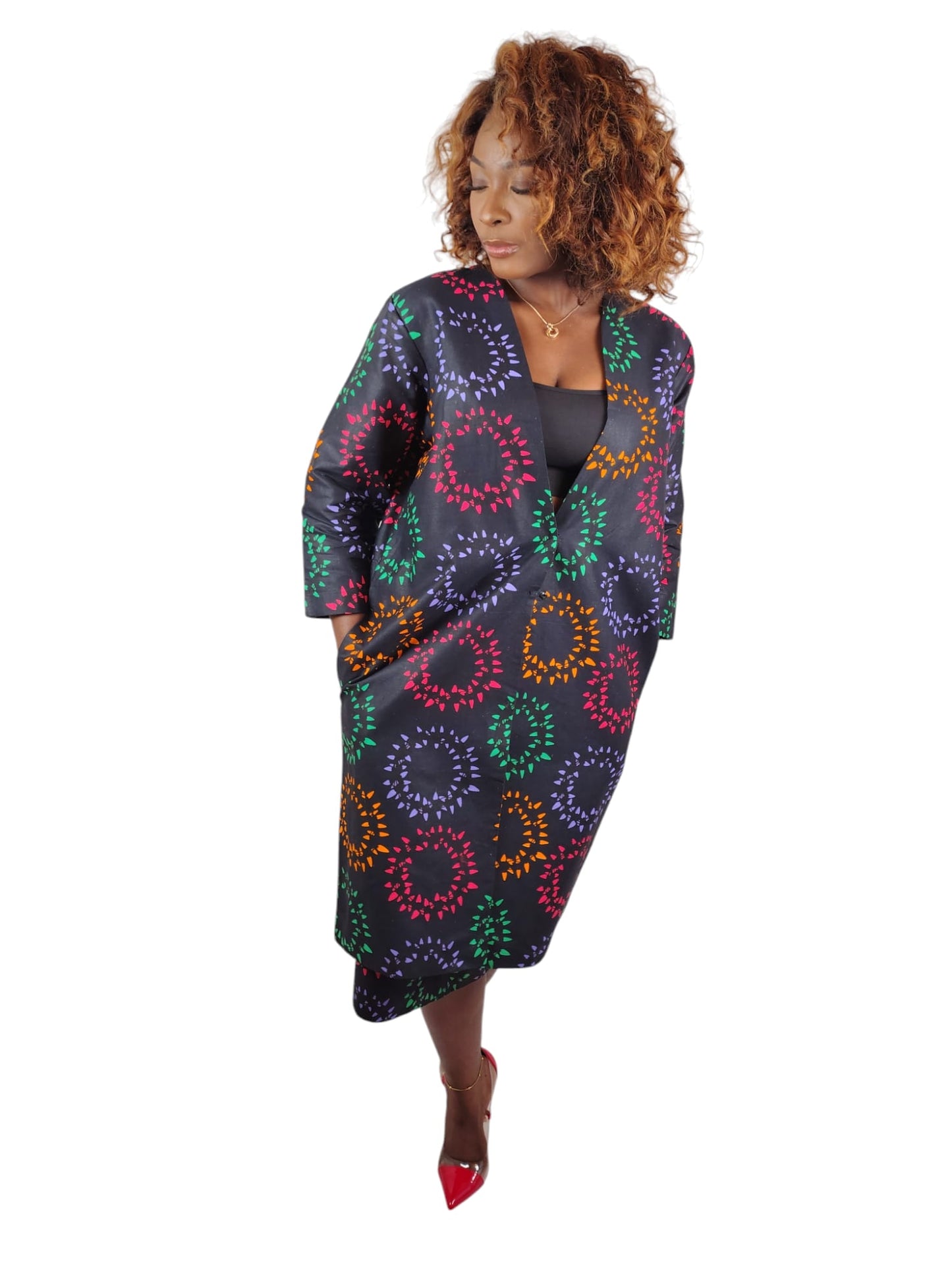 Kimono Style Jacket And High Waisted Fit Skirt African Print Uk Size 10-12-14