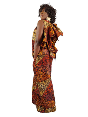 2-Piece Ruffle Open Back Top And Fitted Matching Midi-Rise Flare Pants UK Size 10 12 14