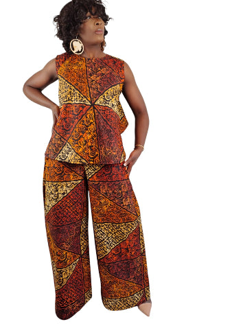 2-Piece Ruffle Open Back Top And Fitted Matching Midi-Rise Flare Pants UK Size 10 12 14
