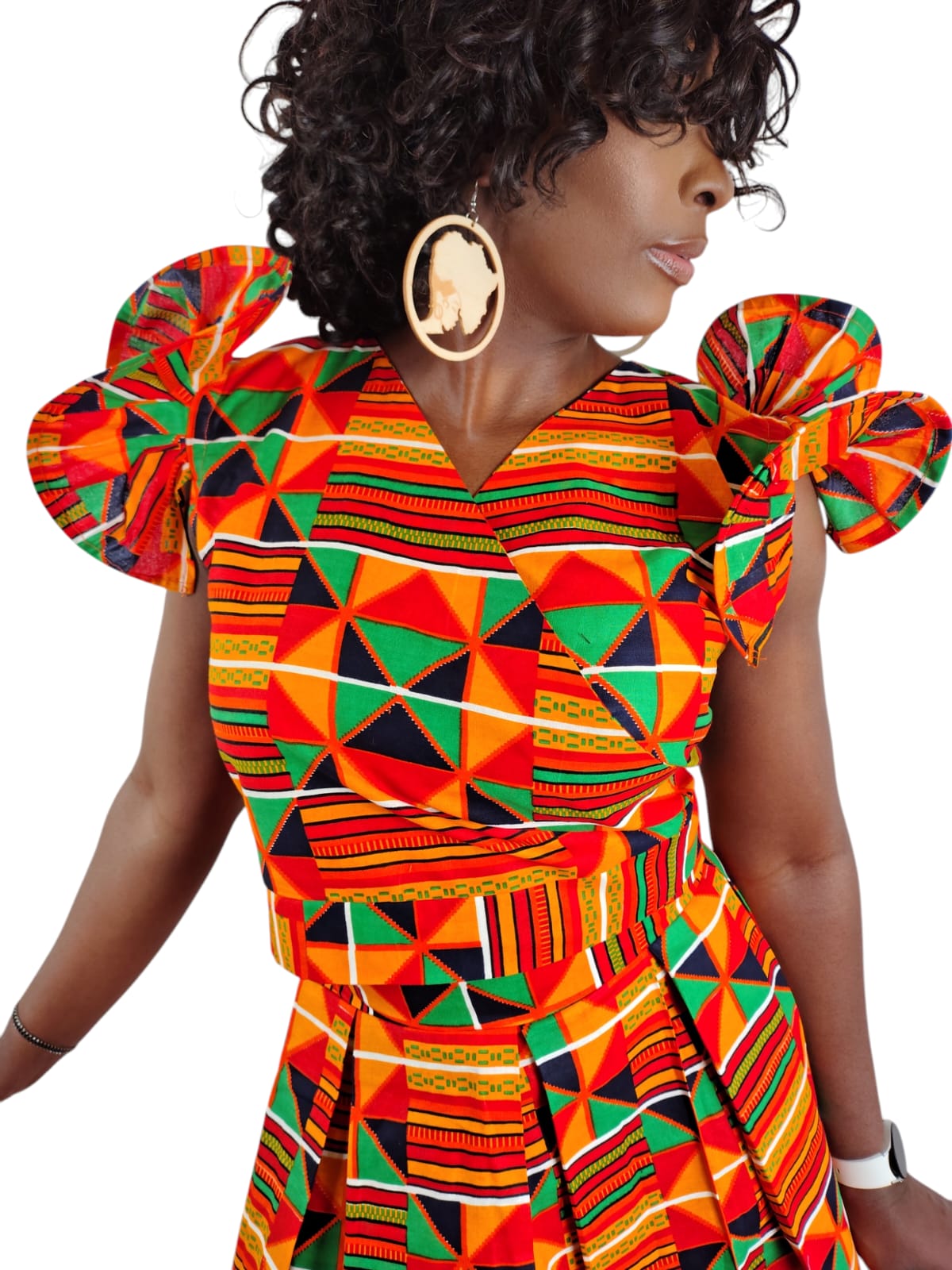 Vibrant Multicolor Wrap Top And Matching Skirt African Print Uk Size 8-10-12