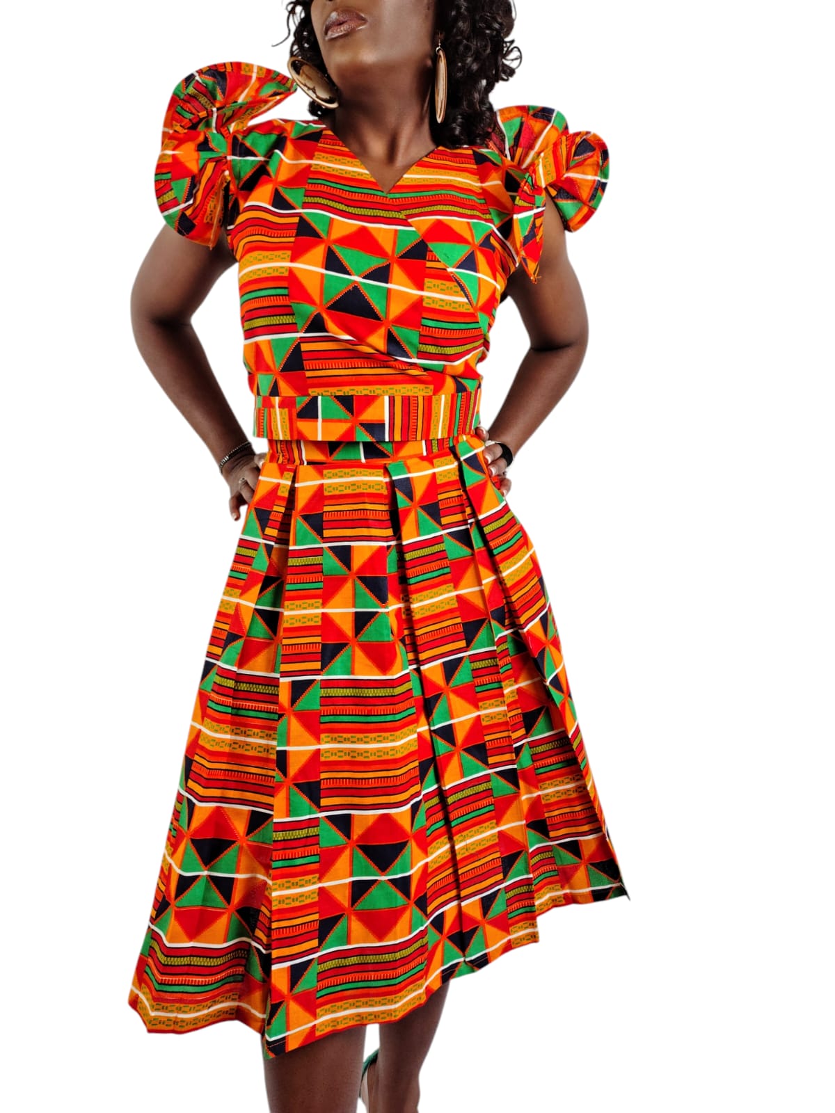 Vibrant Multicolor Wrap Top And Matching Skirt African Print Uk Size 8-10-12