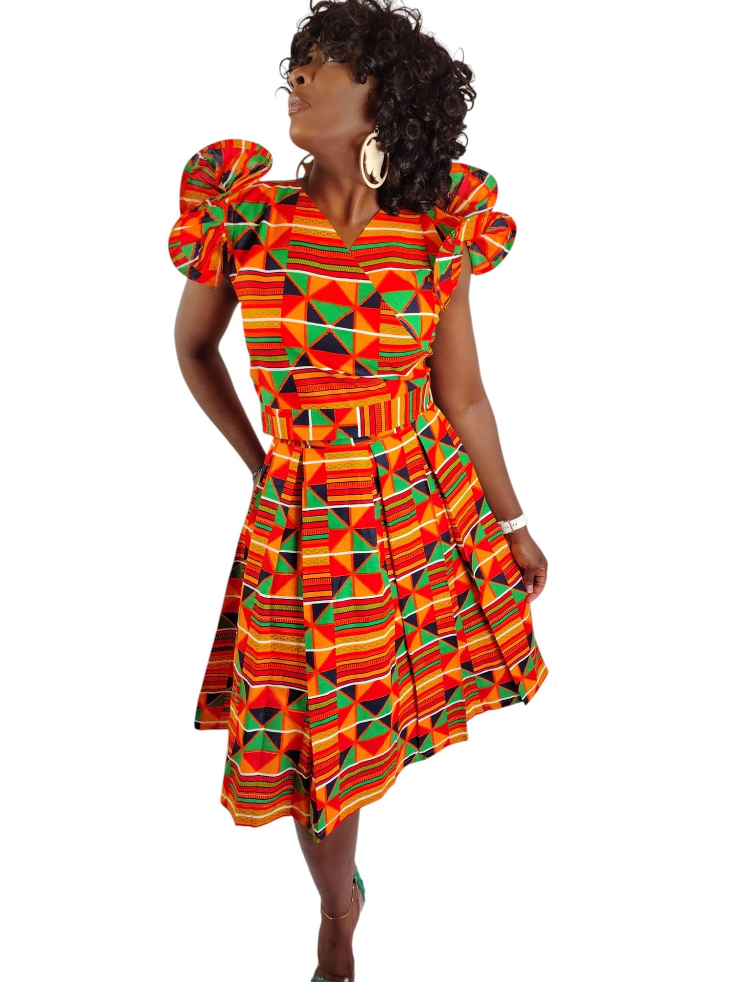 Vibrant Multicolor Wrap Top And Matching Skirt African Print Uk Size 8-10-12