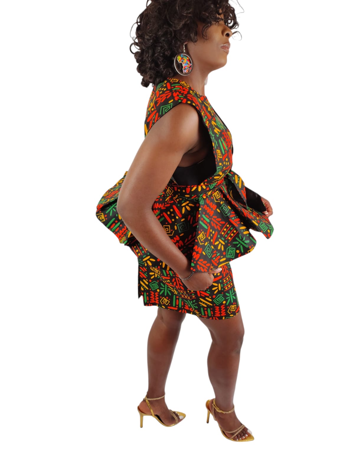 2piece Peplum Wrap Top And Matching Fit Skirt African Print Uk Size 10-12-14
