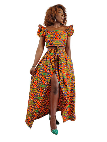 2-Piece Kente Wrap Skirt and Cropped Top African Print Uk Size 8-10-12-14