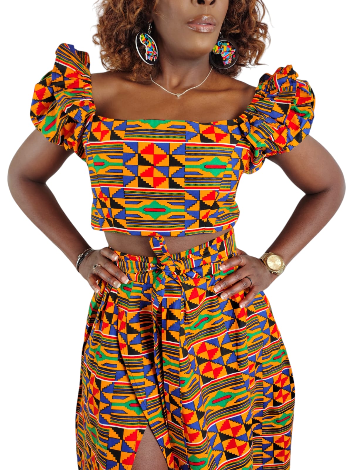 2-Piece Kente Wrap Skirt and Cropped Top African Print Uk Size 8-10-12-14