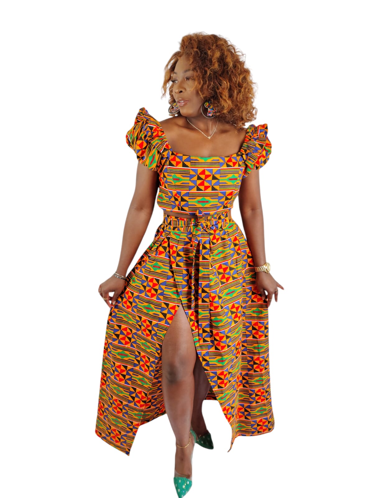 2-Piece Kente Wrap Skirt and Cropped Top African Print Uk Size 8-10-12-14