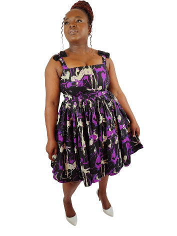 Floral Fit Flare Shoulder Bow African Dress. Uk Size 14-16
