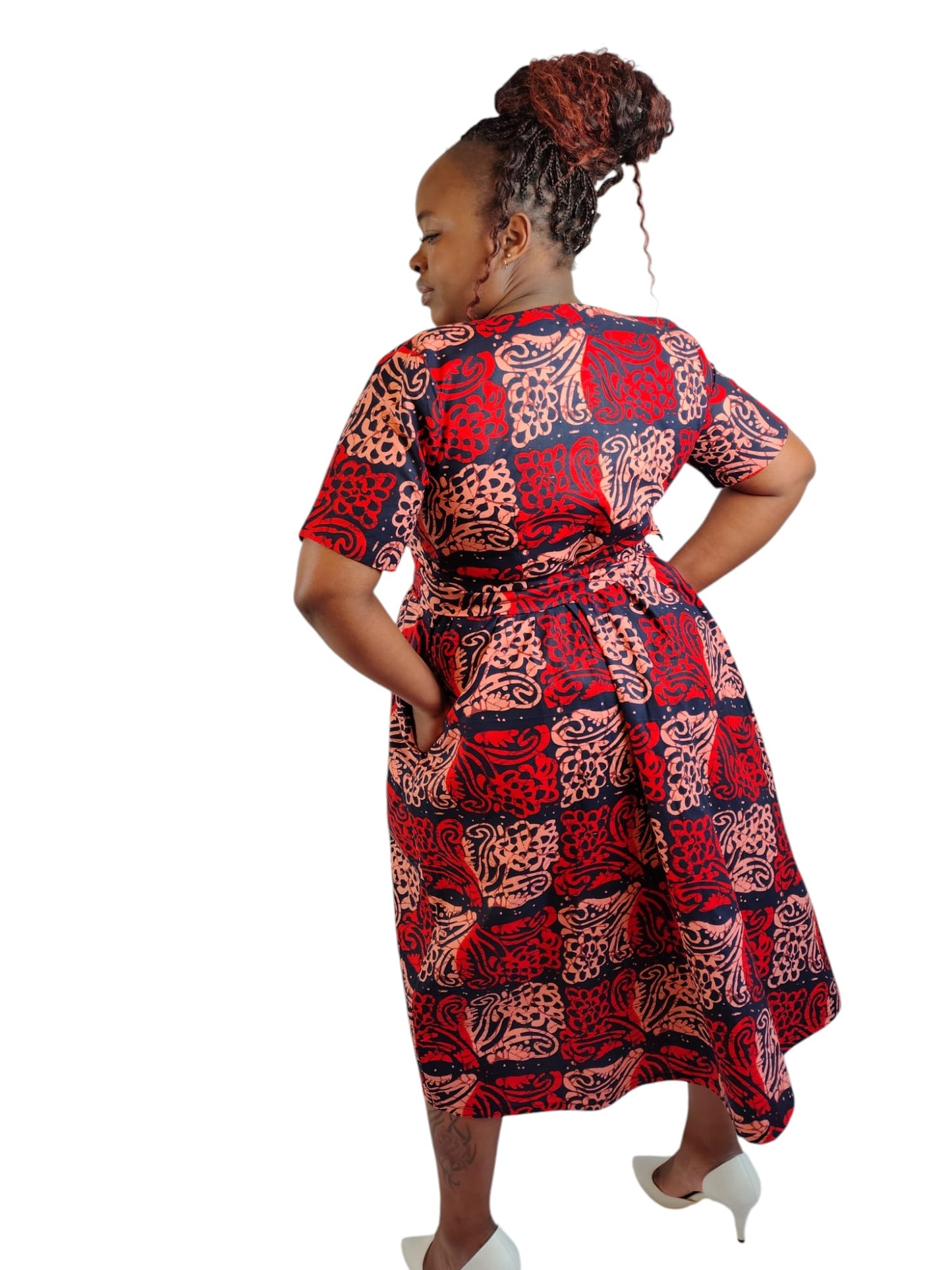 Floral Fit Flare African Print Midi Dress Uk Size 8-10-12-14