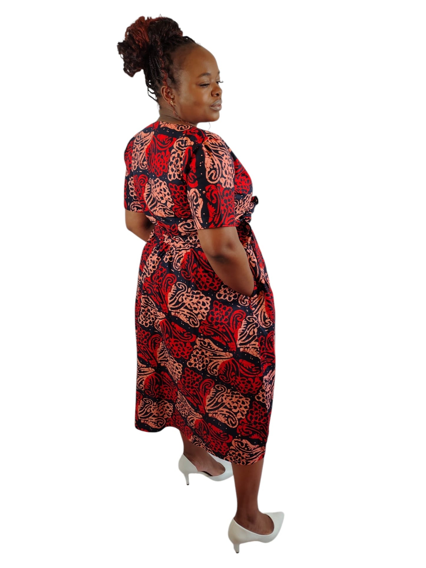 Floral Fit Flare African Print Midi Dress Uk Size 8-10-12-14