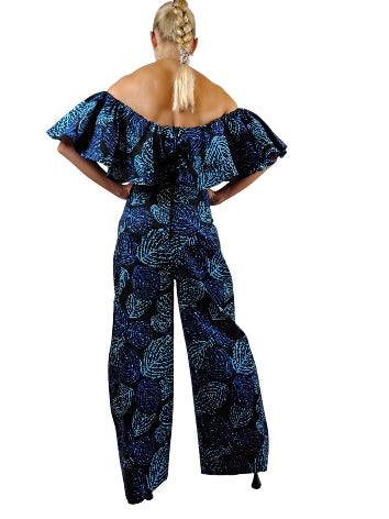 Raffle Off Shoulder jumpsuit African Print Uk size 10-12