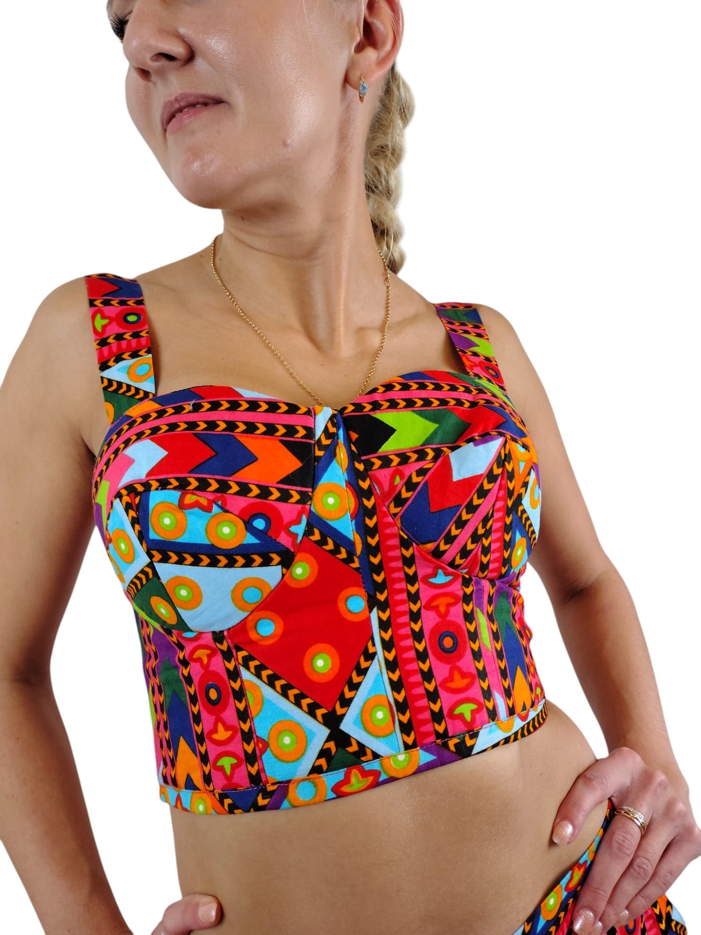 Flora Corset Cropped Top And Matching Mid-Rise Flare Pants, 2pcs African Print Uk Size 6-8