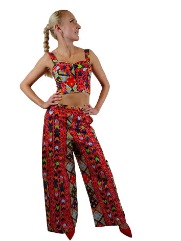 Flora Corset Cropped Top And Matching Mid-Rise Flare Pants, 2pcs African Print Uk Size 6-8