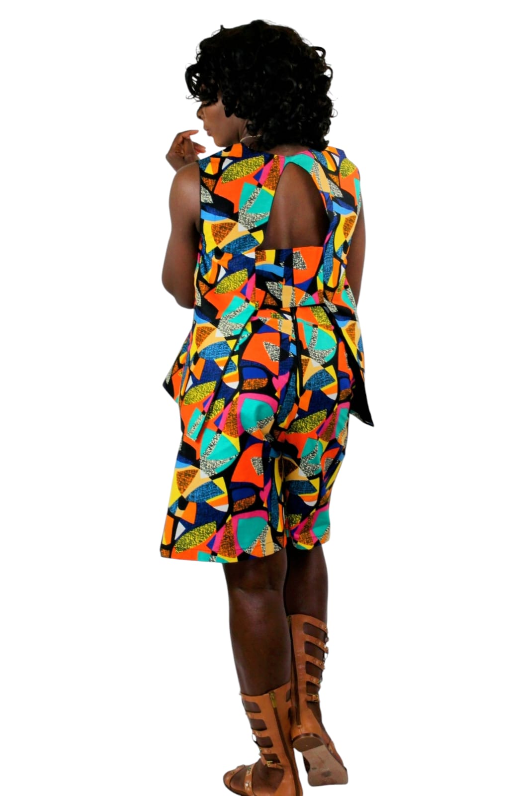 Vibrant Multicolor 2-Piece Top And Matching Shorts African Print Uk Size 10-12