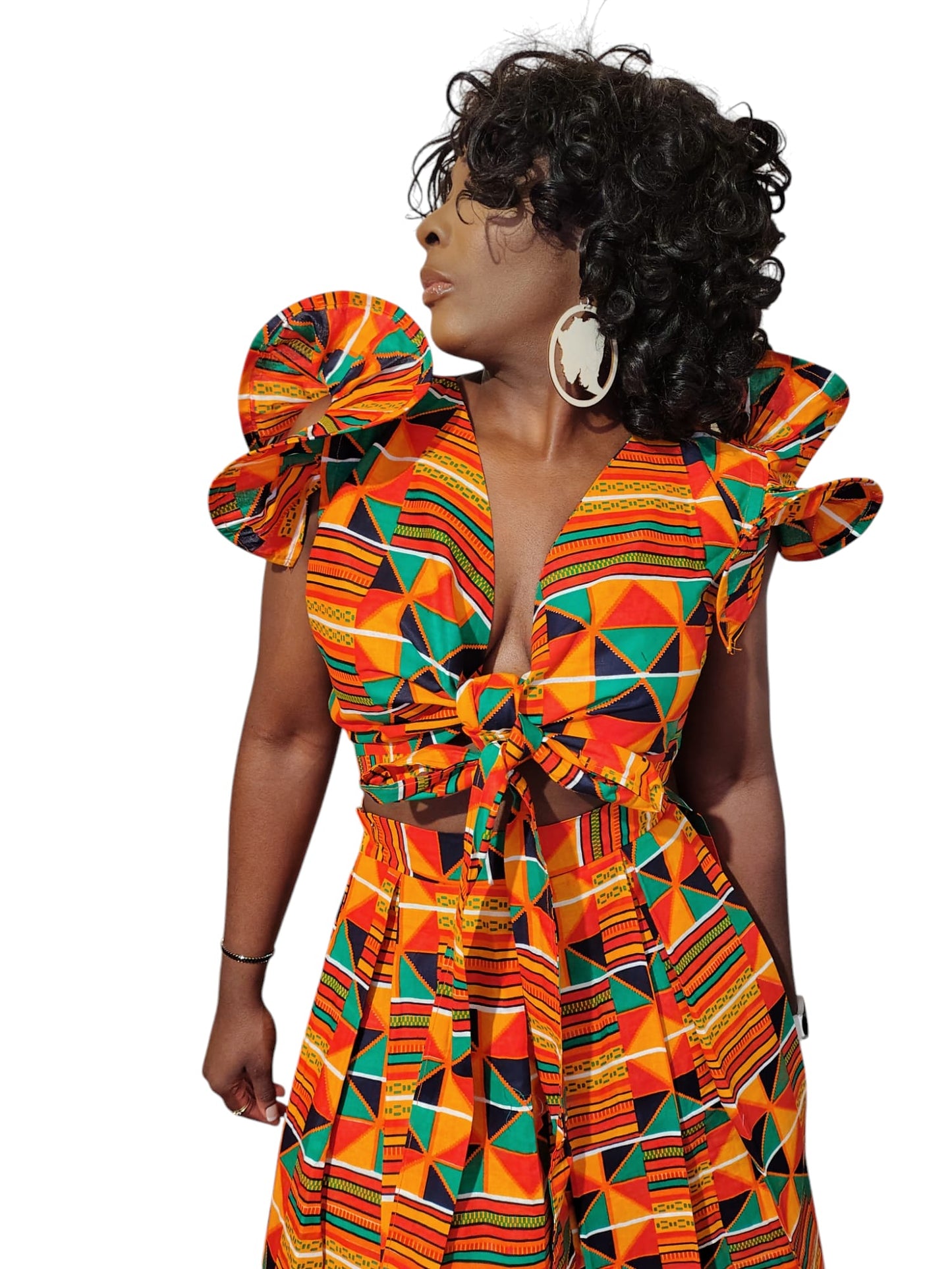 Vibrant Multicolor Wrap Top And Matching Skirt African Print Uk Size 8-10-12
