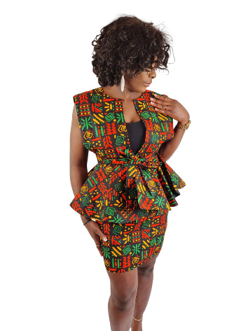 2piece Peplum Wrap Top And  Matching Fit Skirt African Print Uk Size 10-12-14