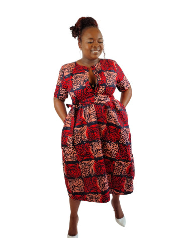 Floral Fit Flare African Print Midi Dress Uk Size 8-10-12-14